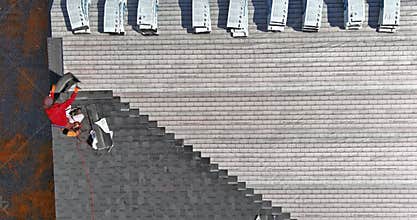 Rooftop construction on roof covered asphalt shingles roofing construction new house