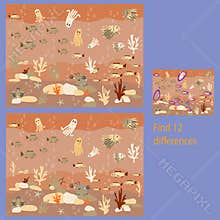 rebus for children up to 8 years old find 12 differences among marine life