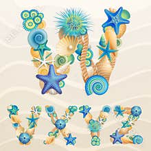 Vector sea life font on sand background