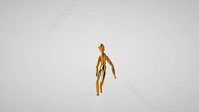 Funny golden mannequin dancing hip hop, seamless loop, white studio