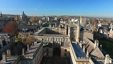 New College, Oxford, United Kingdom. Aerial view of striking architecture of central Oxford