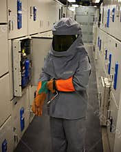 Electrical worker in protective gear