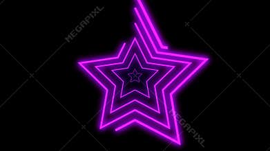 Purple colored bright neon lines shaping stars on black background. 3d render, neon lights, virtual reality