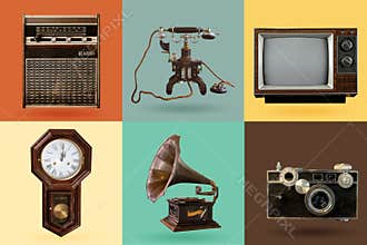 Vintage electrical and electronic appliances set.