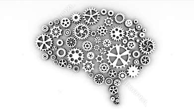 Brain concept of cogs and gears spinning animation. Alpha channel.