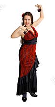Girl performs the Spanish dance with castanets