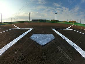 A brand new baseball field before the game.