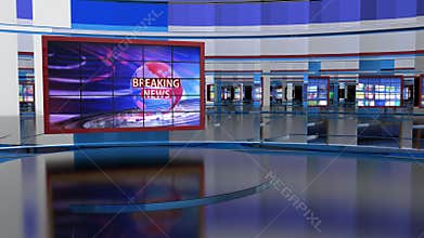 3D Virtual News Studio Background, 3d illustration