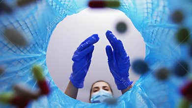 Doctor throwing medicine pills into trash can