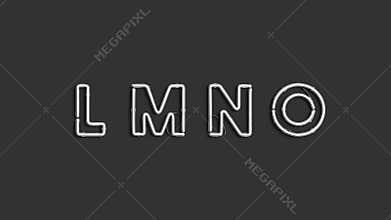Neon L M N O letters, broken ultraviolet font mockup,