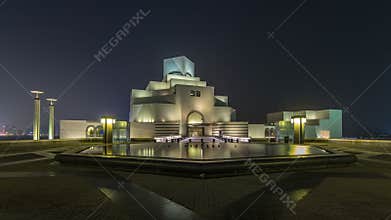 Beautiful Museum of Islamic Art night timelapse in Doha, Qatar.