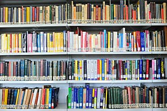 Physics books background in library