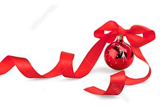 Christmas red ball with ribbon