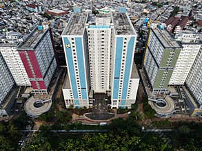 aerial view of Athlete\'s Village (Wisma Atlet) at Kemayoran, Central Jakarta.