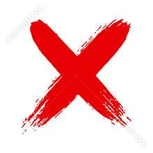 Dirty grunge hand drawn cross x with brush strokes vector illustration.
