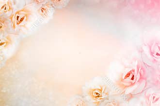 Light pink and white rose floral border vintage background design for mother`s day card