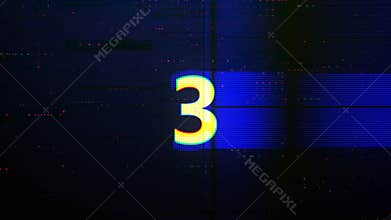 Countdown from 5 to 1 in glitch style. Retro style motion graphics. Dynamic countdown colorful animation. Countdown