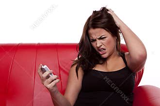 Angry woman with mobile.