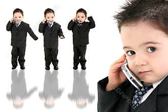 Adorable Baby Boy in Suit on Cellphone