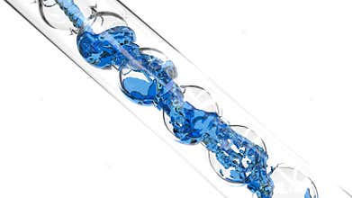 Laboratory glass tube with blue liquid cure Production of natural cosmetics.