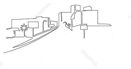 Self drawing animation of Modern urban scene. City architecture panoramic landscape continuous one line drawing. Street