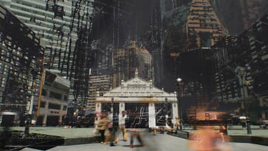 Artificial intelligence scanning the city. Augmented Reality
