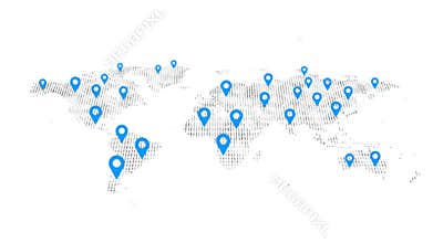Corporate World Map wireframe mesh polygonal Blue Pointers Global Loop Background.