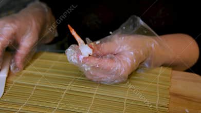 Step by step recipe Shrimp Sushi and Rice Ball Popular Japanese food among Asians. Appetizing.Delicious, easy to eat