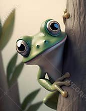 Frog in a tree cartoon