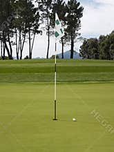 Golf Flag And Ball On Course