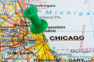 Pushpin in Chicago Map