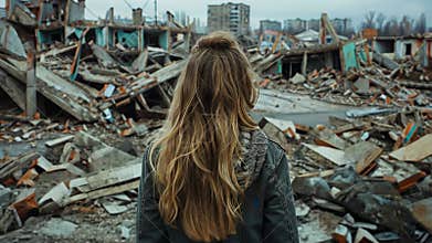 A young woman reflects on devastation in a poverty-stricken area after a natural disaster
