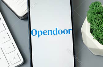 New York, USA - 30 August 2024: Opendoor Logo on Phone Screen, Company Icon on Display