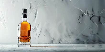 Scotch whiskey or brandy bottle, alcohol drink isolated on white background with copy space