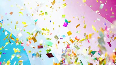 Colorful confetti falls, creating a festive, celebratory mood for any joyous occasion. Perfect for cards, invitations
