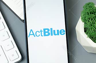 New York, USA - 30 August 2024: ActBlue Logo on Phone Screen, Company Icon on Display
