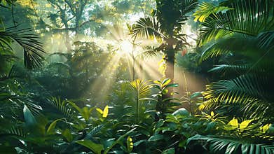 Sunlight Breaking Through a Lush Rainforest