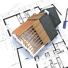 House in construction and blue