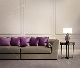 Contemporary classic living room, beige leather sofa