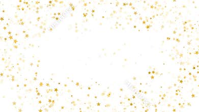 Gold flying stars confetti magic christmas frame. Loop sparkles stardust border background
