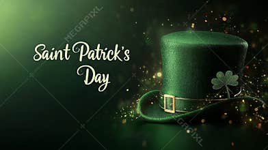 A festive St. Patricks Day scene showcasing a cheerful leprechaun wearing a vibrant green hat adorned with sparkling