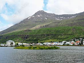 Town of Seydisfjordur in Seydisfjordur Fjord in Iceland