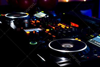 DJ music deck, turntables and equipment
