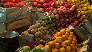 Fruits in night asia market and incence smoke