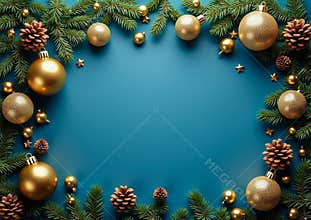 Elegant Christmas Background with Gold, Fir and Pine Cone Decor Frames - Empty Space for Text