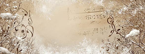 Rustic musical staff frame on light brown background