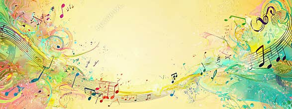 Futuristic yellow background with music notes and winter patterns
