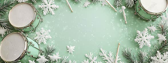 Bohochic frame with icy drums and snowflakes