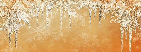 Pastel orange background with baroque border xylophones icicles winter patterns