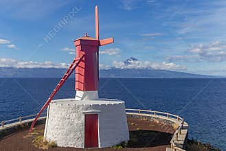 Old windmill Moinho da Urzelina in Urzelina (Sao Jorge, Azores)